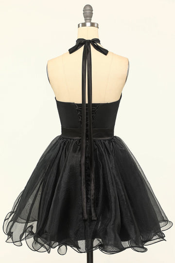 Halter Black Tulle Little Black Dress